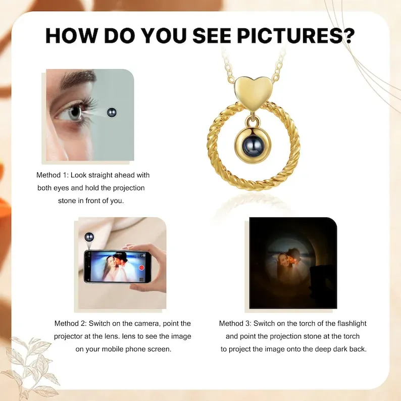 Custom Photo Projection Necklace Memorial Picture Jewelry Pet Family Photo Necklace Wedding Birthday Graduation Valentines Gift for Her