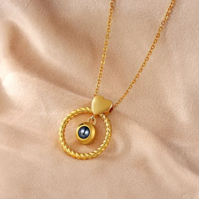 Custom Photo Projection Necklace Memorial Picture Jewelry Pet Family Photo Necklace Wedding Birthday Graduation Valentines Gift for Her