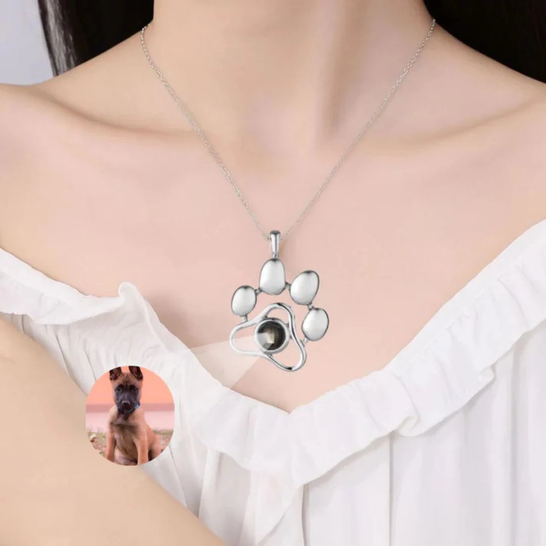 Personalized Cat Paw Colorful Photo Projection Necklace Copper