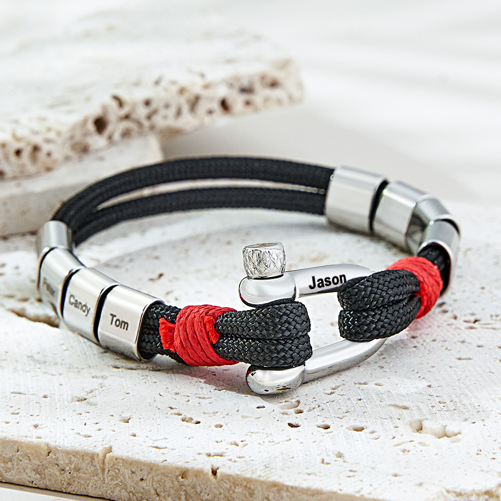 Personalized Anchor Buckle Bracelet with Engraved 1-8 Family Names Bracelet Birthday Gift for Men