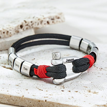 Personalized Anchor Buckle Bracelet with Engraved 1-8 Family Names Bracelet Birthday Gift for Men