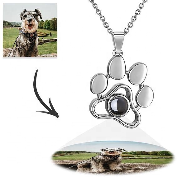 Personalized Cat Paw Colorful Photo Projection Necklace Copper