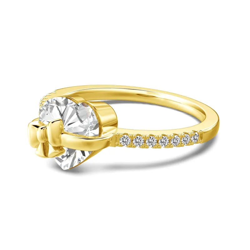 Heart Bow Ring Sterling Silver Ring Zircon Ring Gift For Her Valentines Gift