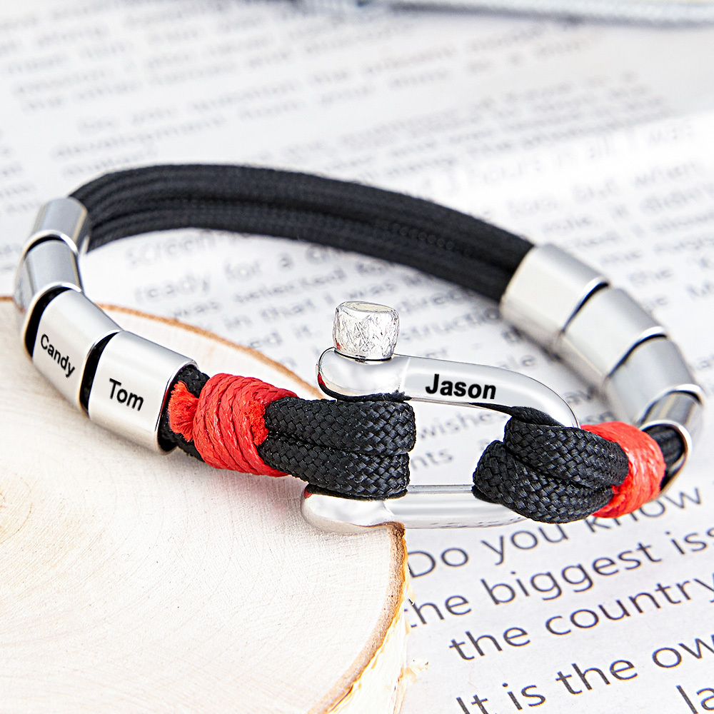 Personalized Anchor Buckle Bracelet with Engraved 1-8 Family Names Bracelet Birthday Gift for Men