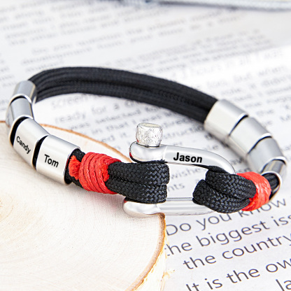 Personalized Anchor Buckle Bracelet with Engraved 1-8 Family Names Bracelet Birthday Gift for Men