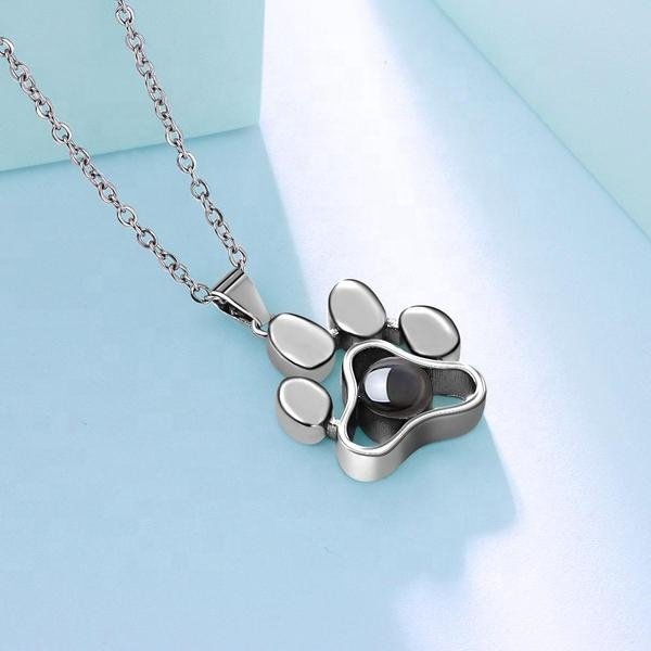 Personalized Cat Paw Colorful Photo Projection Necklace Copper