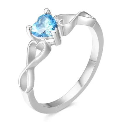 Personalized Heart Birthstone Promise Ring Silver Ring Valentines Gift