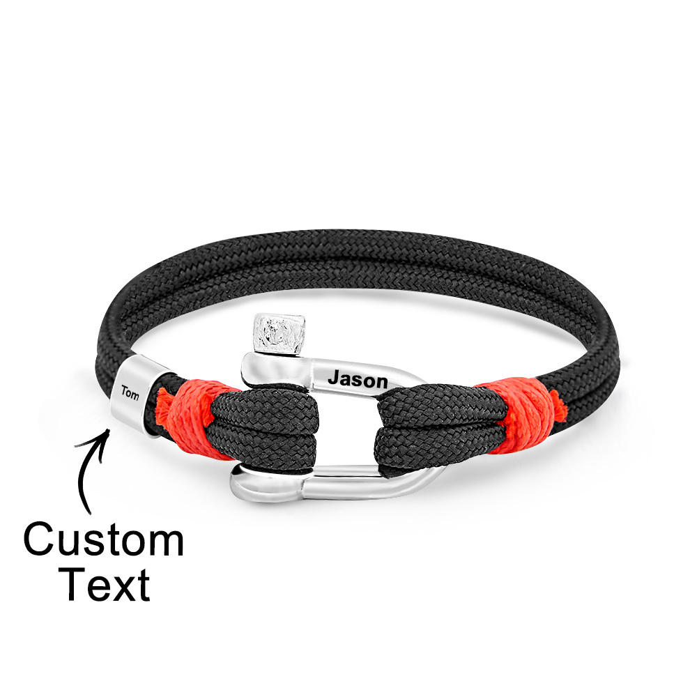 Personalized Anchor Buckle Bracelet with Engraved 1-8 Family Names Bracelet Birthday Gift for Men