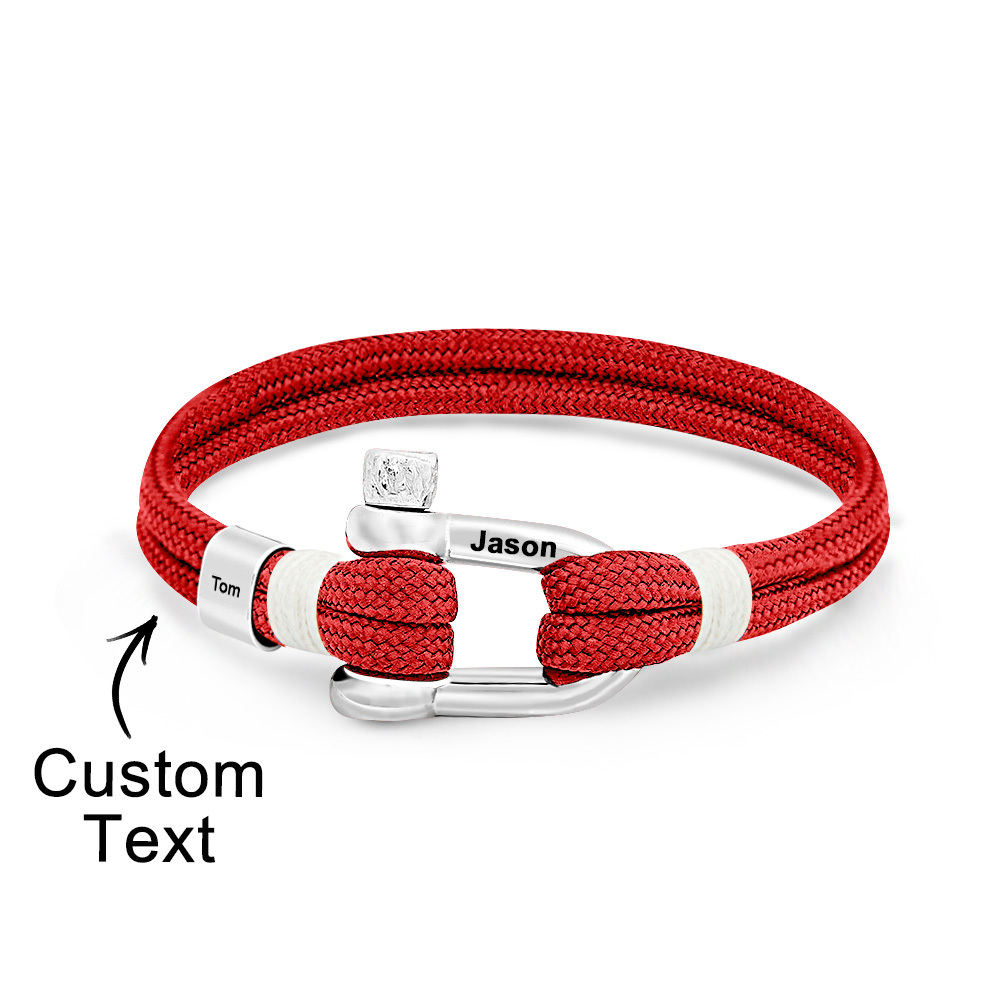 Personalized Anchor Buckle Bracelet with Engraved 1-8 Family Names Bracelet Birthday Gift for Men