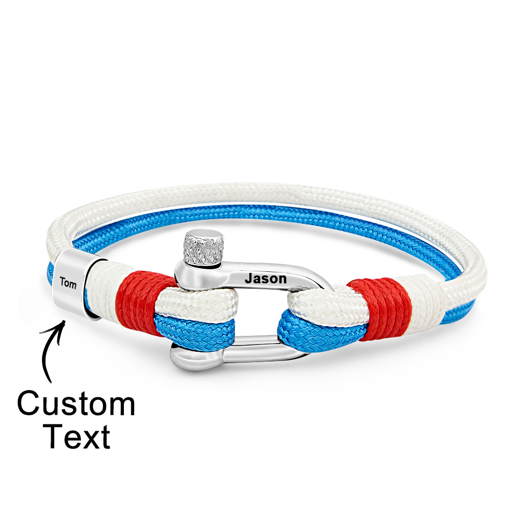 Personalized Anchor Buckle Bracelet with Engraved 1-8 Family Names Bracelet Birthday Gift for Men