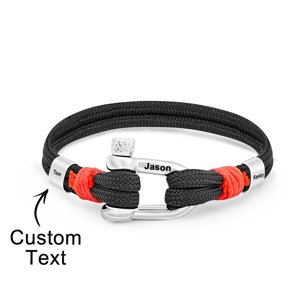 Personalized Anchor Buckle Bracelet with Engraved 1-8 Family Names Bracelet Birthday Gift for Men