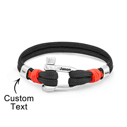 Personalized Anchor Buckle Bracelet with Engraved 1-8 Family Names Bracelet Birthday Gift for Men