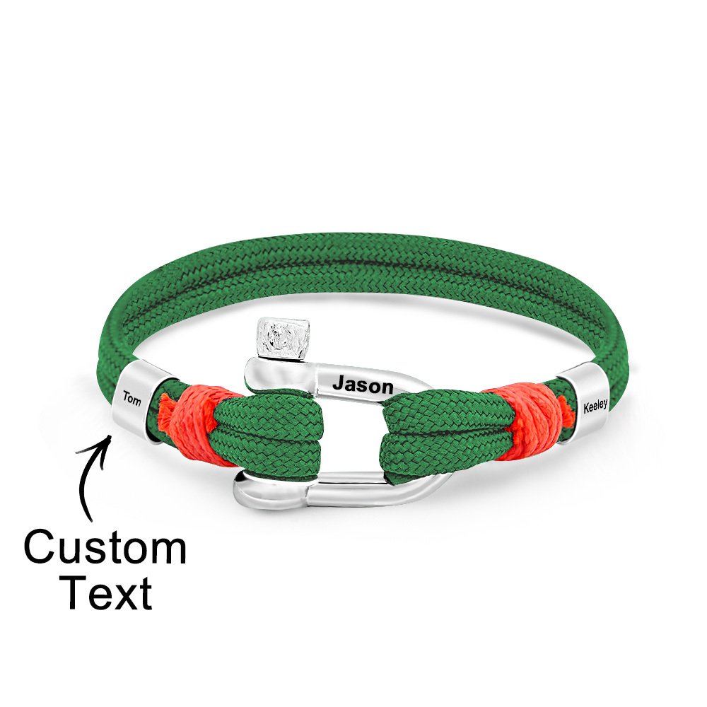 Personalized Anchor Buckle Bracelet with Engraved 1-8 Family Names Bracelet Birthday Gift for Men