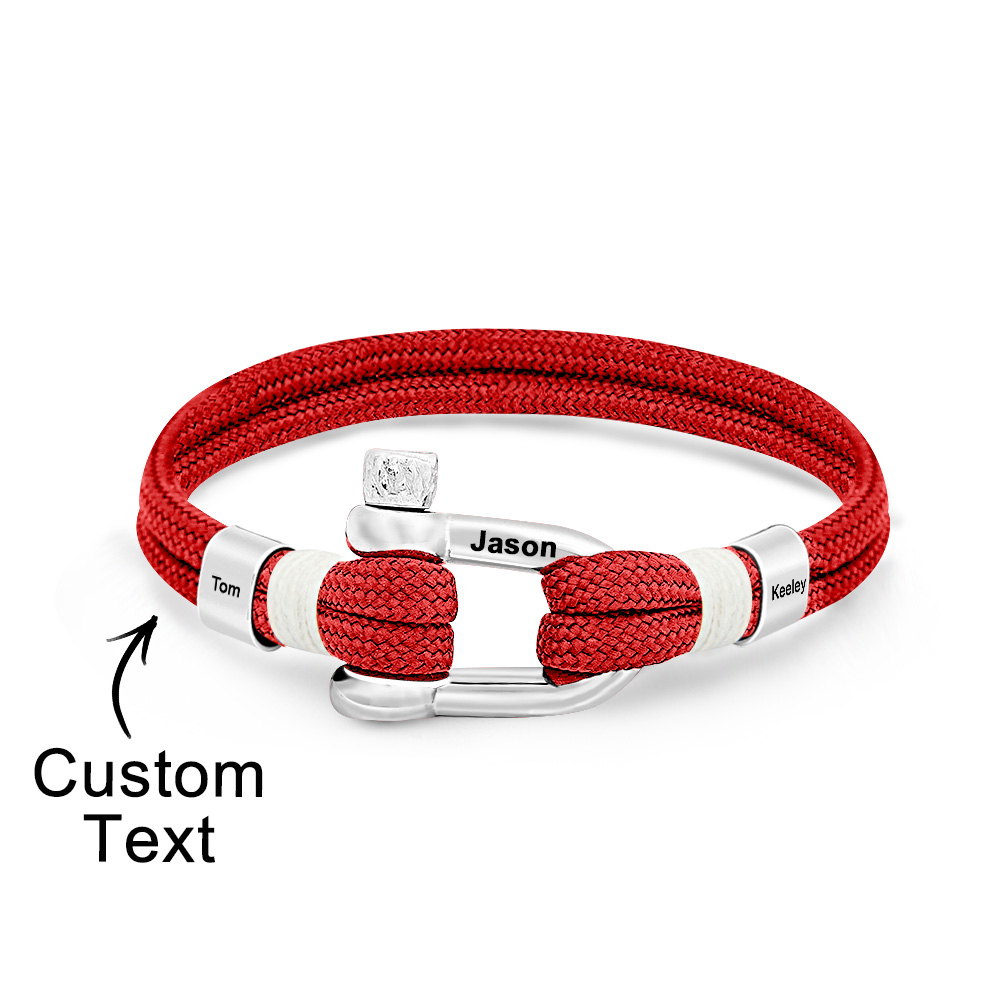 Personalized Anchor Buckle Bracelet with Engraved 1-8 Family Names Bracelet Birthday Gift for Men