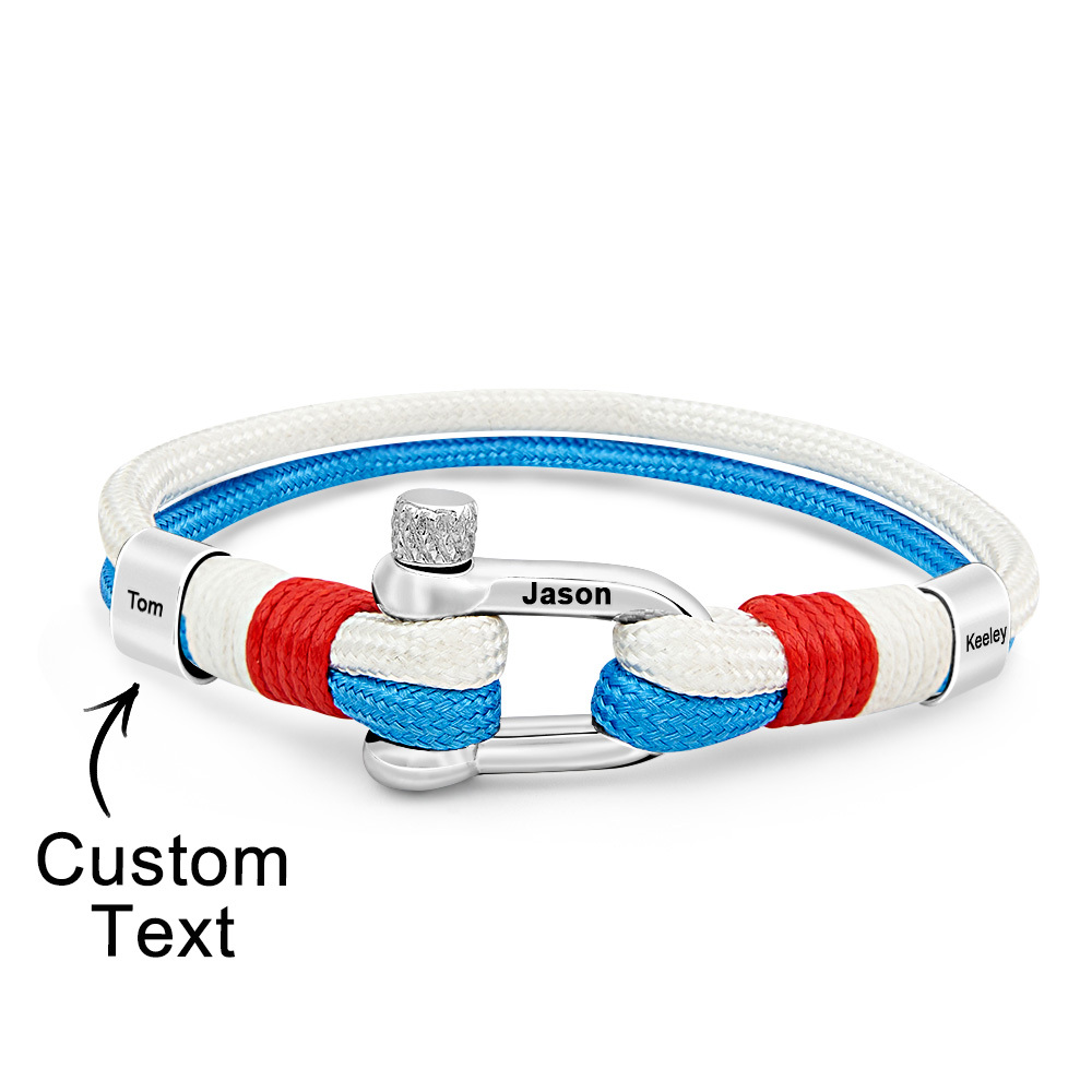 Personalized Anchor Buckle Bracelet with Engraved 1-8 Family Names Bracelet Birthday Gift for Men