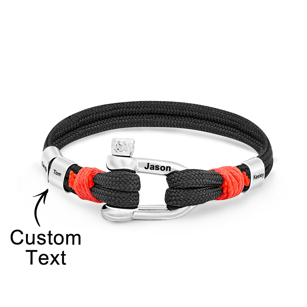 Personalized Anchor Buckle Bracelet with Engraved 1-8 Family Names Bracelet Birthday Gift for Men