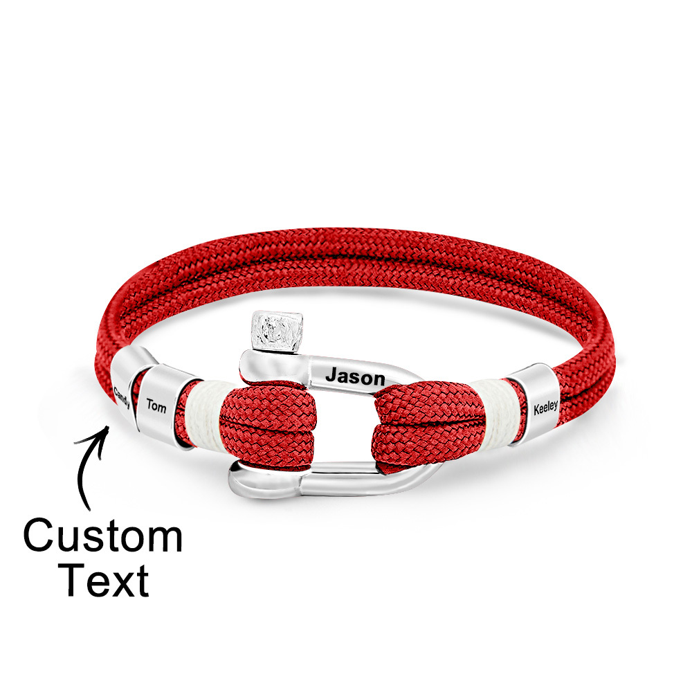 Personalized Anchor Buckle Bracelet with Engraved 1-8 Family Names Bracelet Birthday Gift for Men