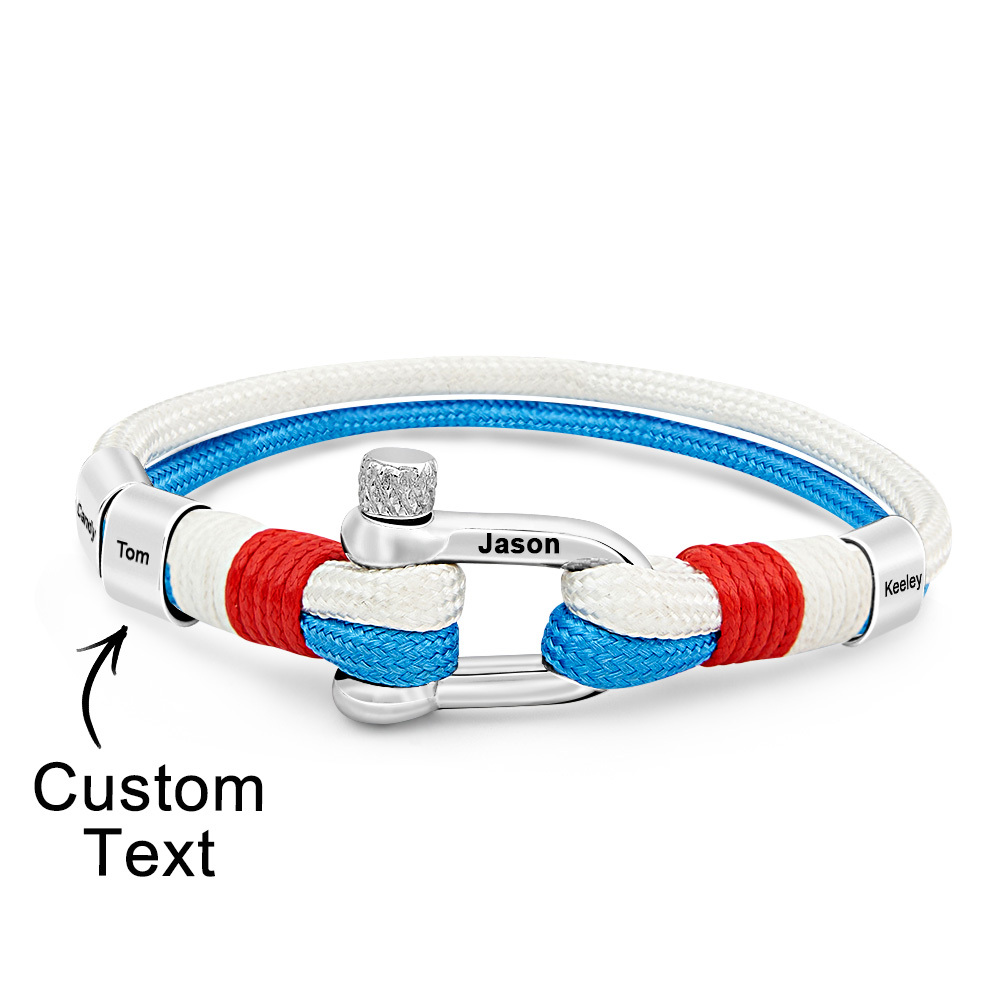 Personalized Anchor Buckle Bracelet with Engraved 1-8 Family Names Bracelet Birthday Gift for Men