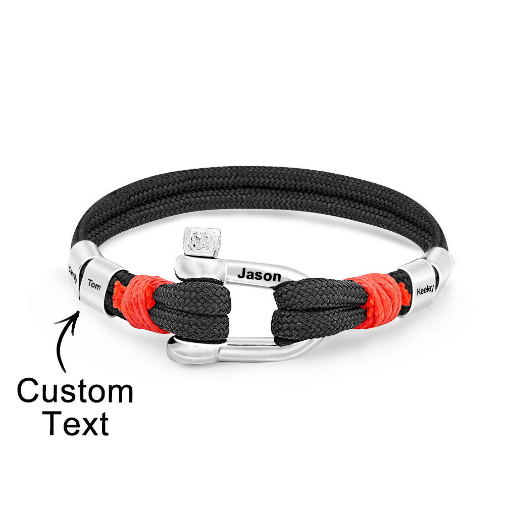 Personalized Anchor Buckle Bracelet with Engraved 1-8 Family Names Bracelet Birthday Gift for Men