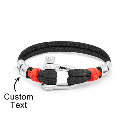 Personalized Anchor Buckle Bracelet with Engraved 1-8 Family Names Bracelet Birthday Gift for Men