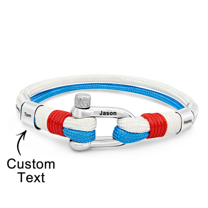 Personalized Anchor Buckle Bracelet with Engraved 1-8 Family Names Bracelet Birthday Gift for Men