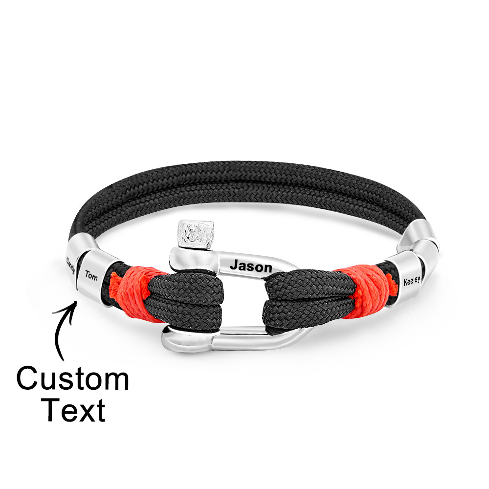 Personalized Anchor Buckle Bracelet with Engraved 1-8 Family Names Bracelet Birthday Gift for Men