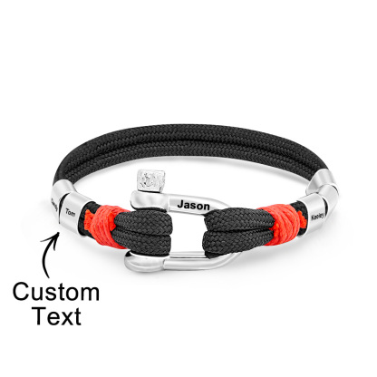 Personalized Anchor Buckle Bracelet with Engraved 1-8 Family Names Bracelet Birthday Gift for Men