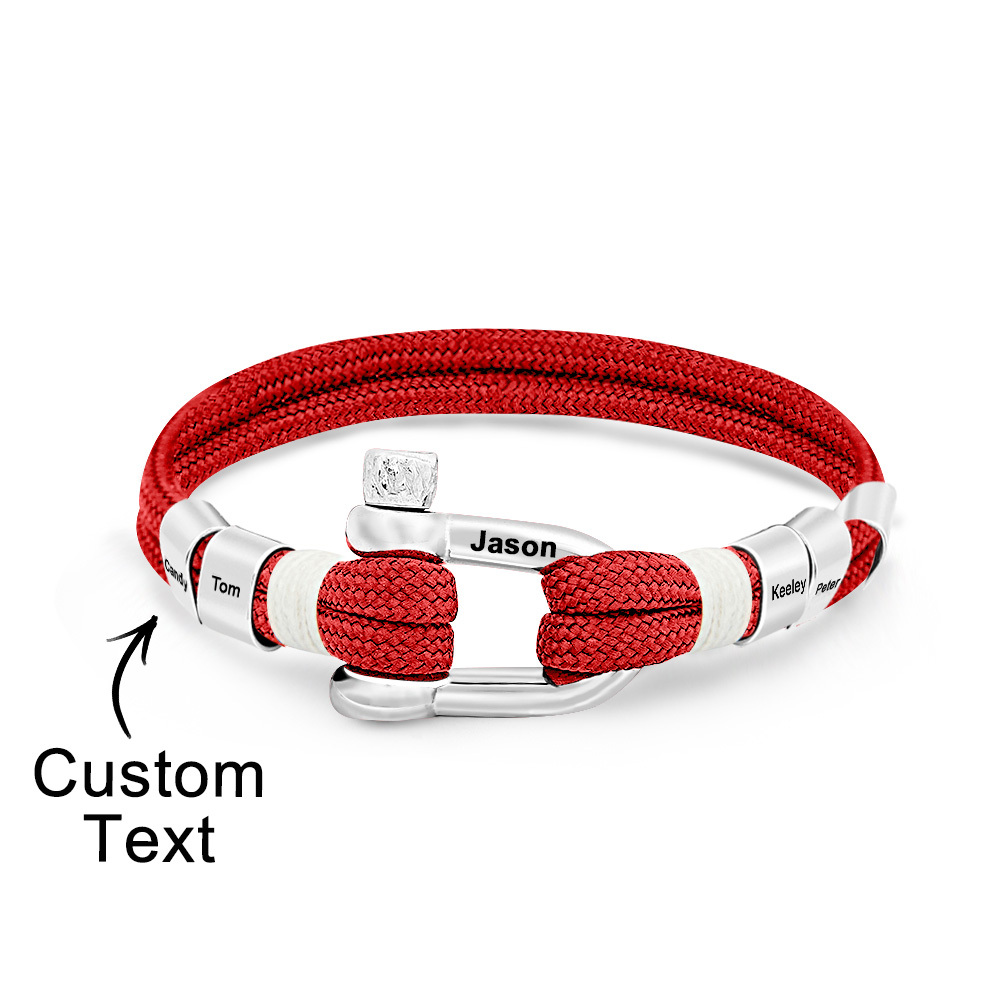 Personalized Anchor Buckle Bracelet with Engraved 1-8 Family Names Bracelet Birthday Gift for Men