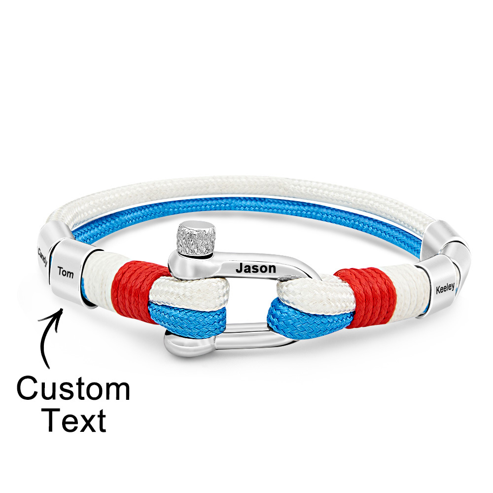 Personalized Anchor Buckle Bracelet with Engraved 1-8 Family Names Bracelet Birthday Gift for Men