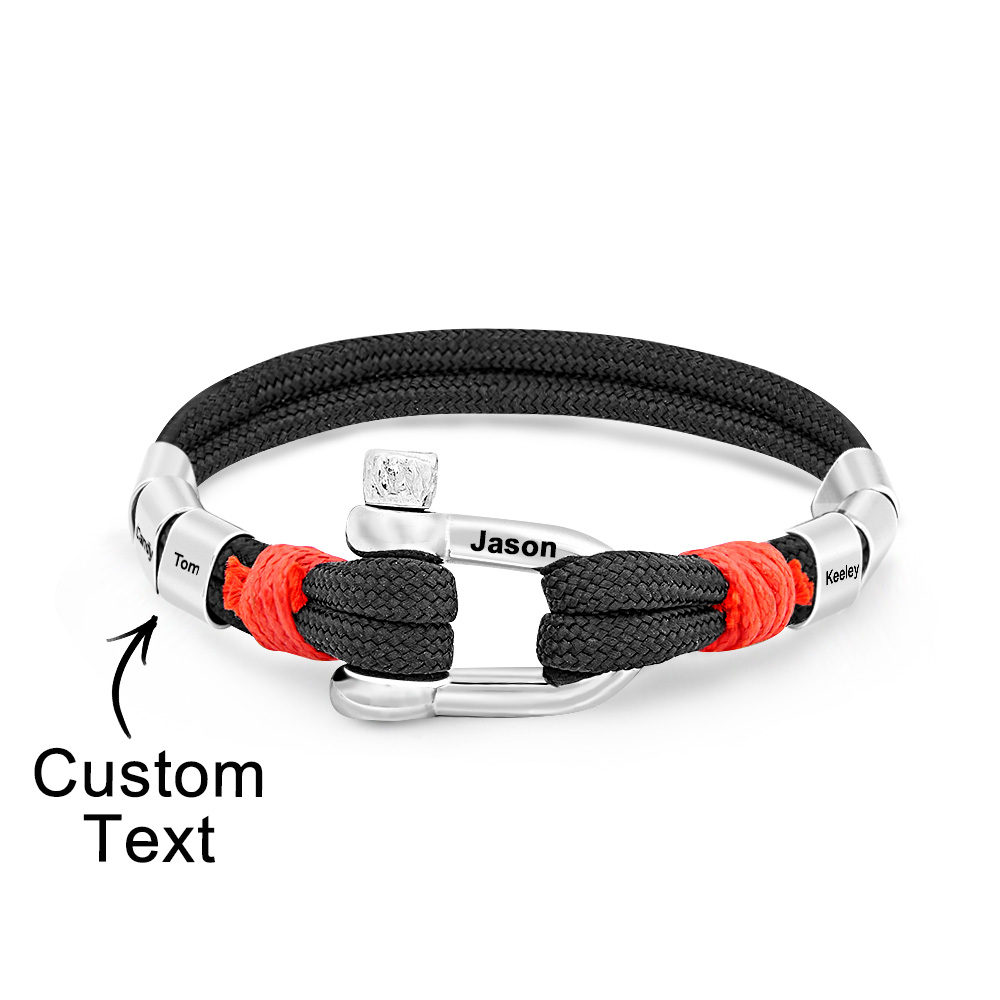 Personalized Anchor Buckle Bracelet with Engraved 1-8 Family Names Bracelet Birthday Gift for Men