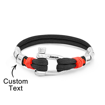 Personalized Anchor Buckle Bracelet with Engraved 1-8 Family Names Bracelet Birthday Gift for Men