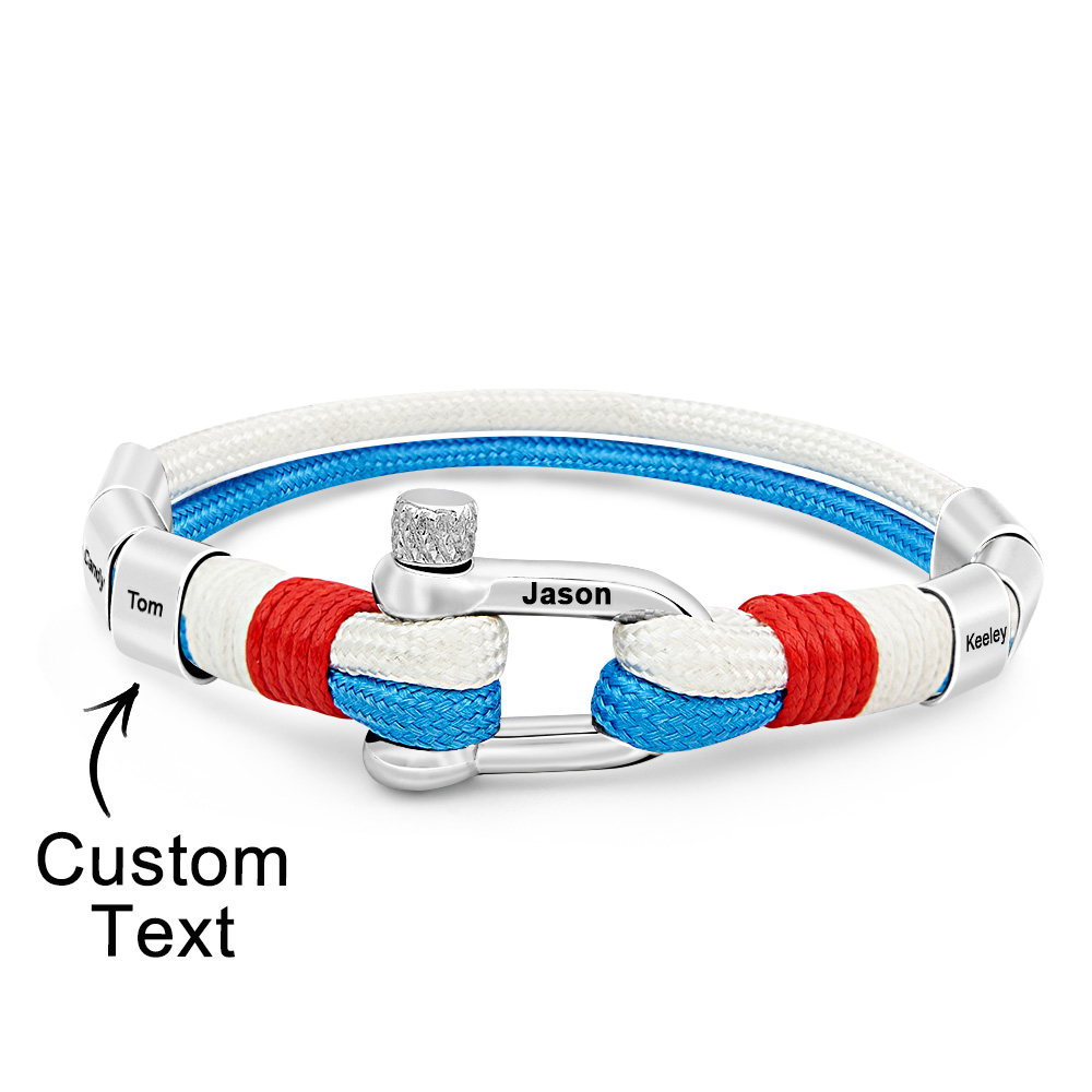 Personalized Anchor Buckle Bracelet with Engraved 1-8 Family Names Bracelet Birthday Gift for Men