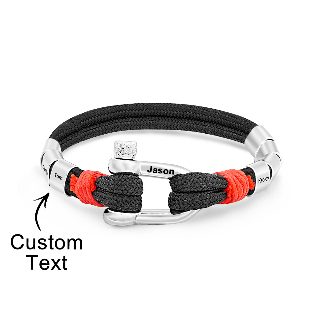 Personalized Anchor Buckle Bracelet with Engraved 1-8 Family Names Bracelet Birthday Gift for Men