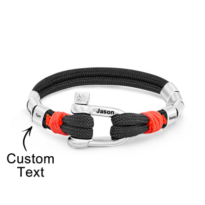 Personalized Anchor Buckle Bracelet with Engraved 1-8 Family Names Bracelet Birthday Gift for Men