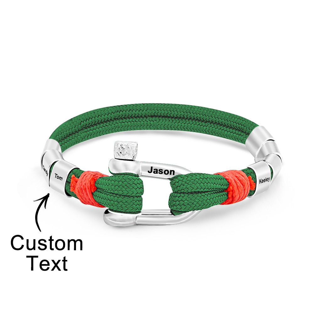 Personalized Anchor Buckle Bracelet with Engraved 1-8 Family Names Bracelet Birthday Gift for Men