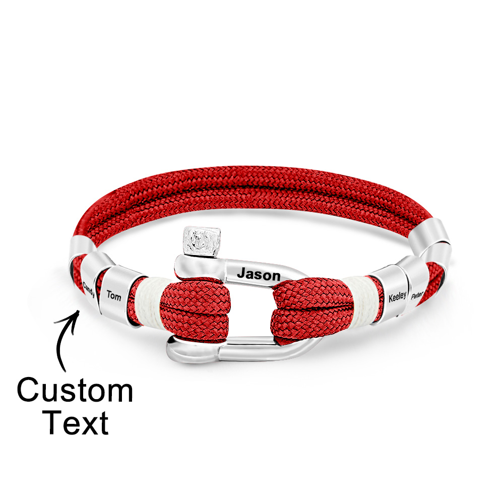 Personalized Anchor Buckle Bracelet with Engraved 1-8 Family Names Bracelet Birthday Gift for Men