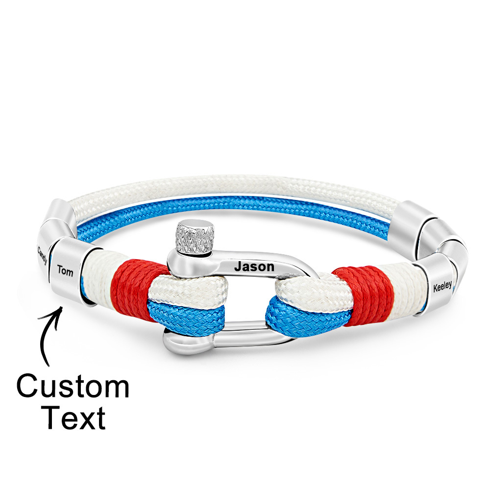 Personalized Anchor Buckle Bracelet with Engraved 1-8 Family Names Bracelet Birthday Gift for Men