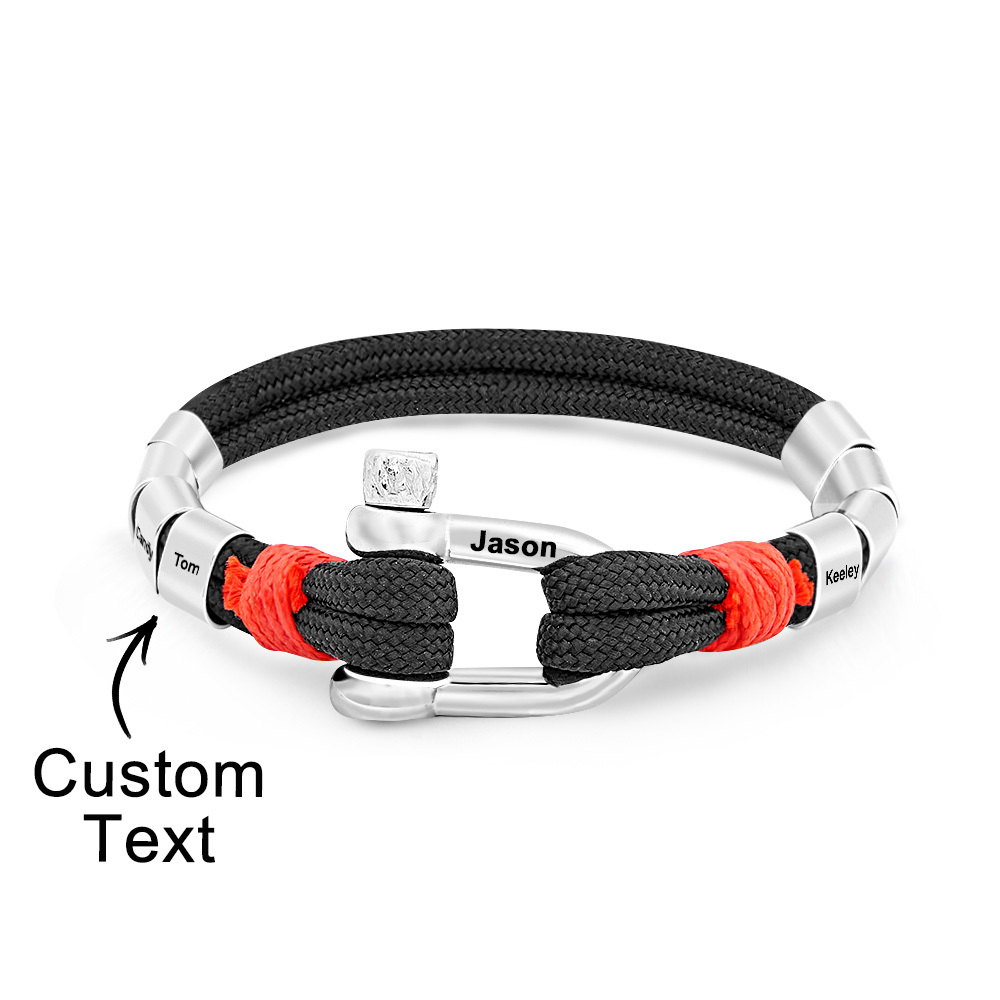 Personalized Anchor Buckle Bracelet with Engraved 1-8 Family Names Bracelet Birthday Gift for Men