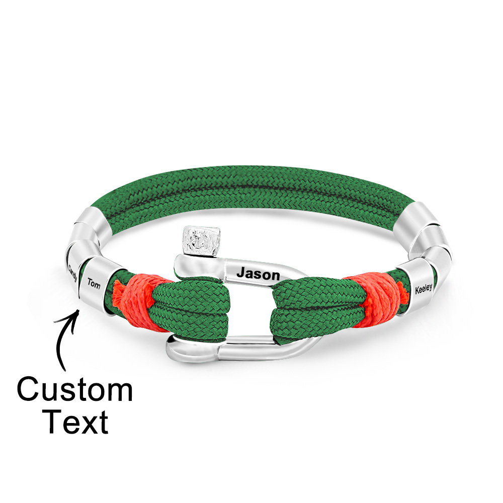 Personalized Anchor Buckle Bracelet with Engraved 1-8 Family Names Bracelet Birthday Gift for Men