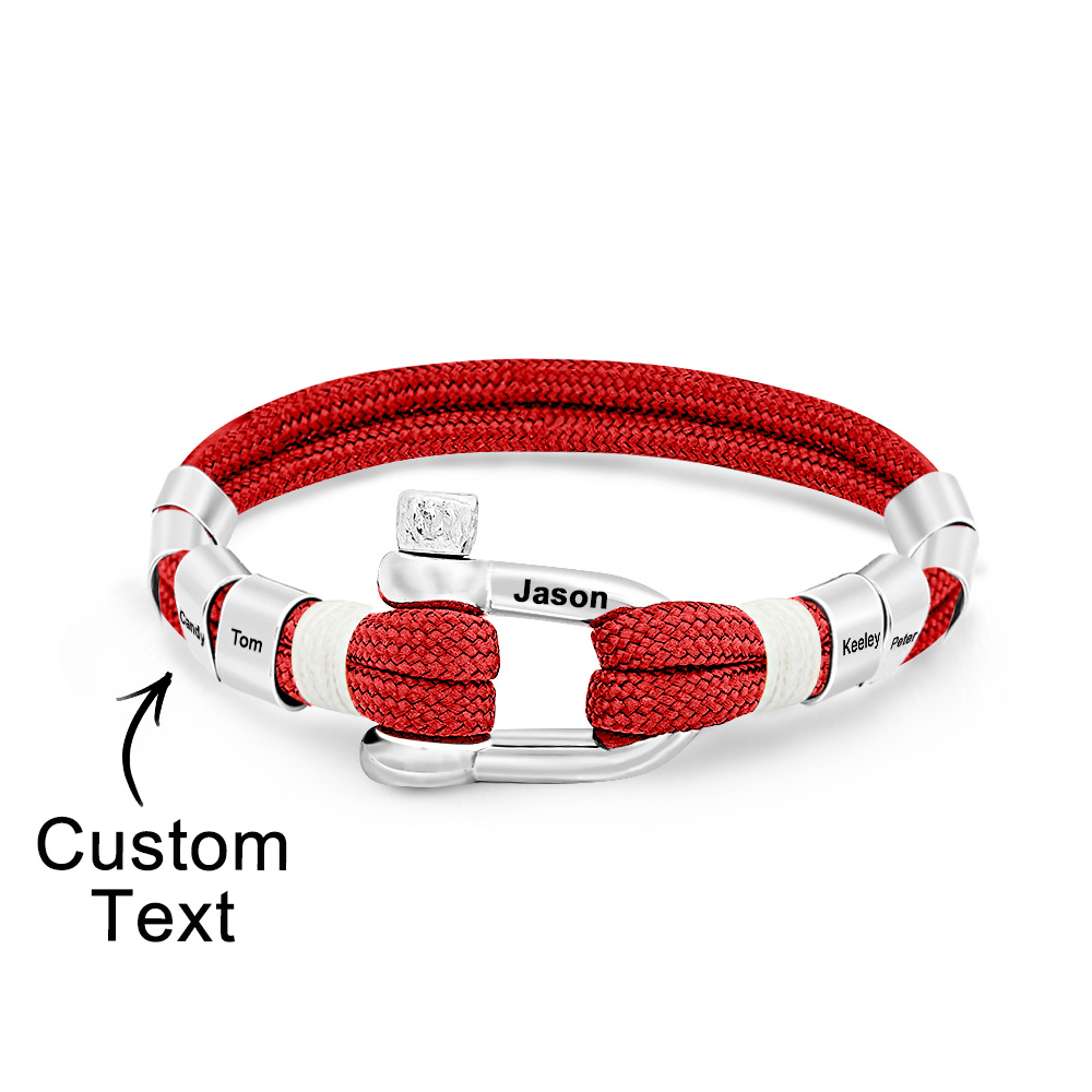 Personalized Anchor Buckle Bracelet with Engraved 1-8 Family Names Bracelet Birthday Gift for Men