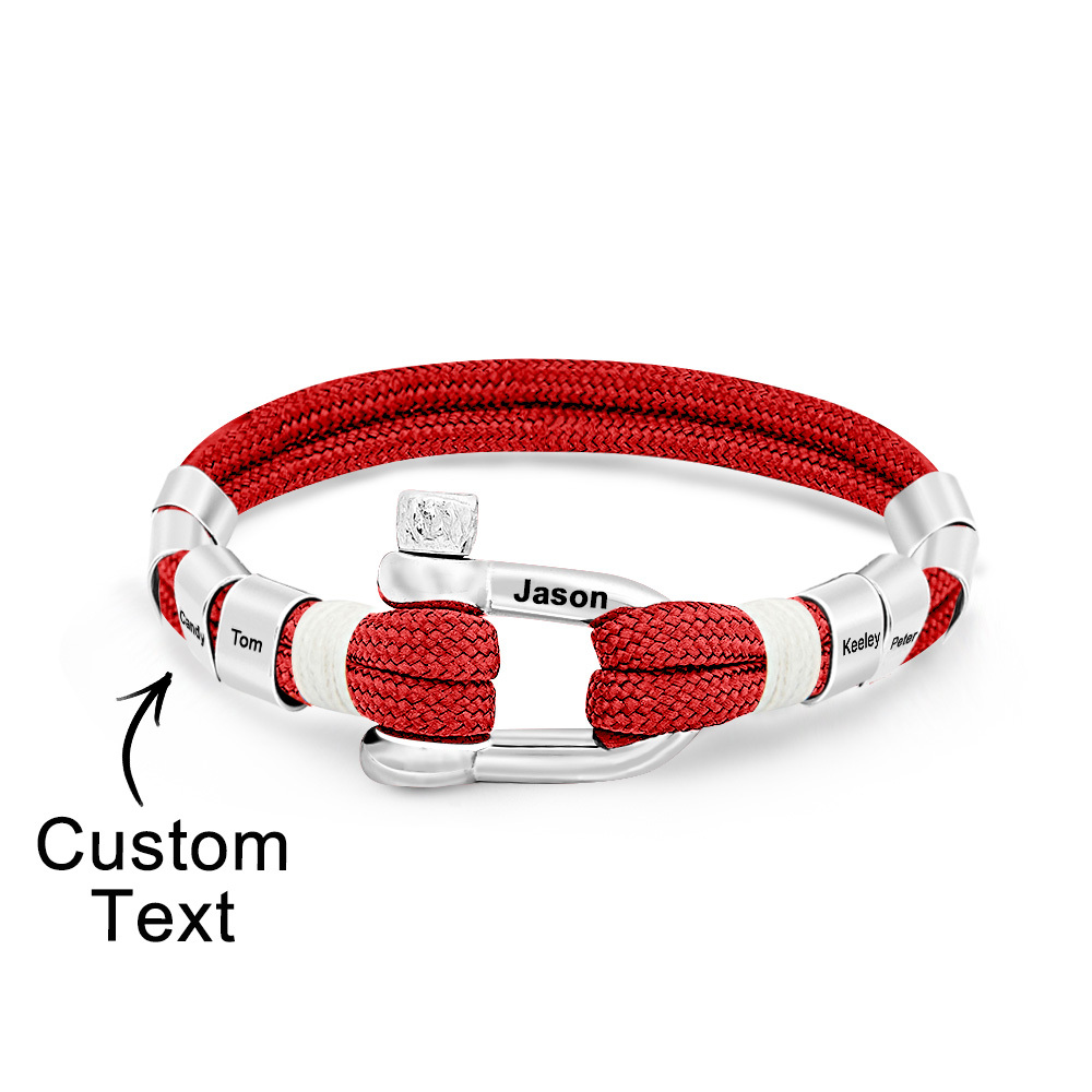 Personalized Anchor Buckle Bracelet with Engraved 1-8 Family Names Bracelet Birthday Gift for Men