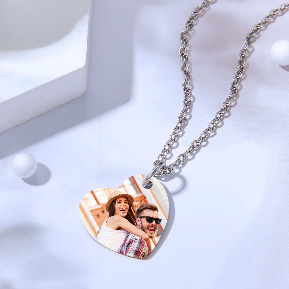 Personalized Photo Steal My Heart Couple Keychain Custom Engraved Keychain Necklace Set for Couples