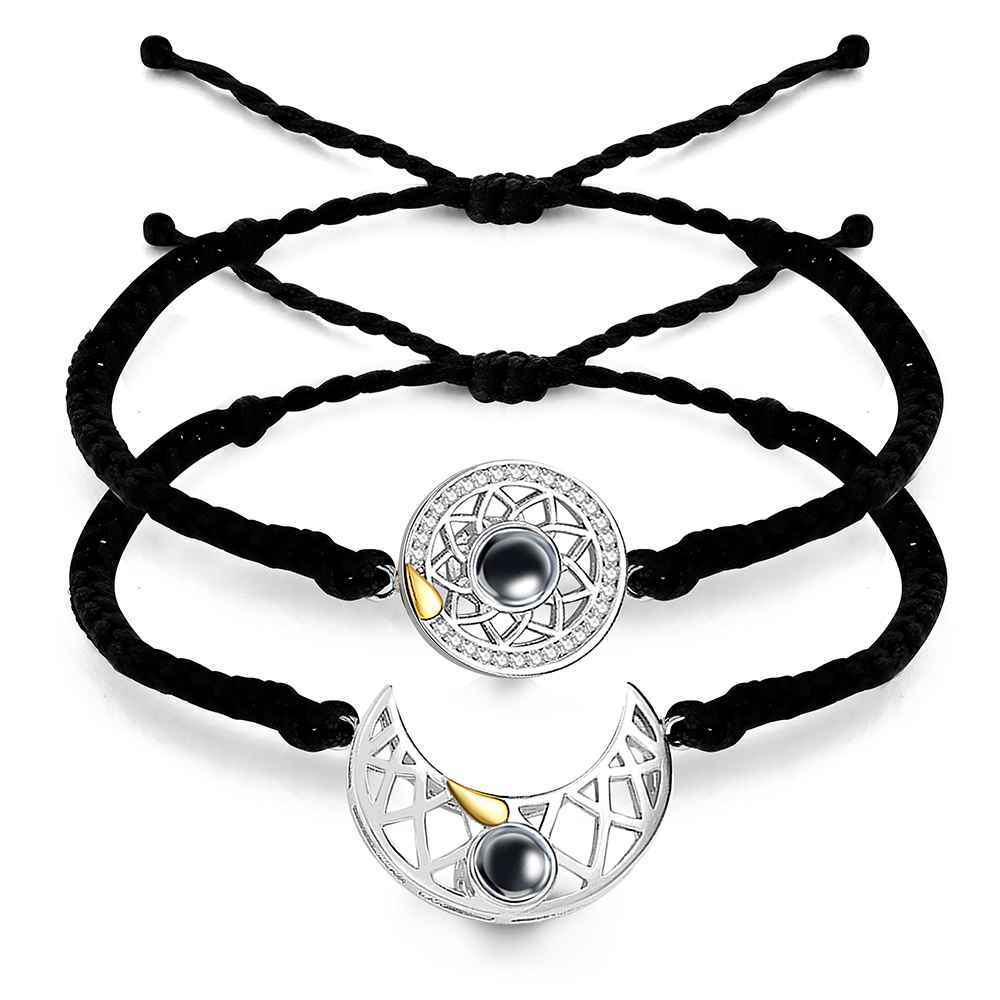 Personalized Photo Projection Bracelet Sun And Moon Braided Rope Bracelet For Couples