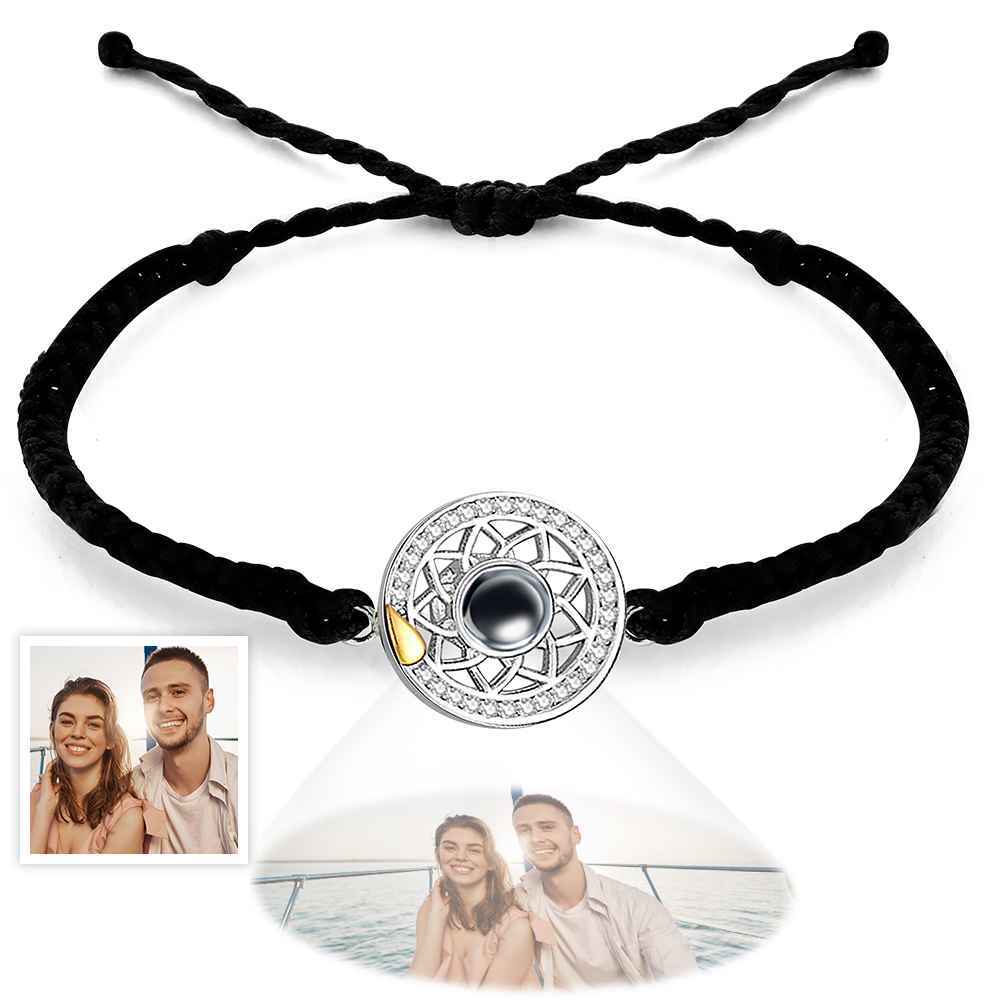 Personalized Photo Projection Bracelet Sun And Moon Braided Rope Bracelet For Couples