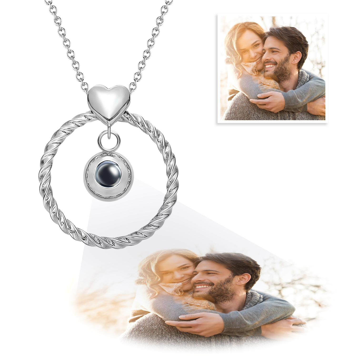 Custom Photo Projection Necklace Memorial Picture Jewelry Pet Family Photo Necklace Wedding Birthday Graduation Valentines Gift for Her