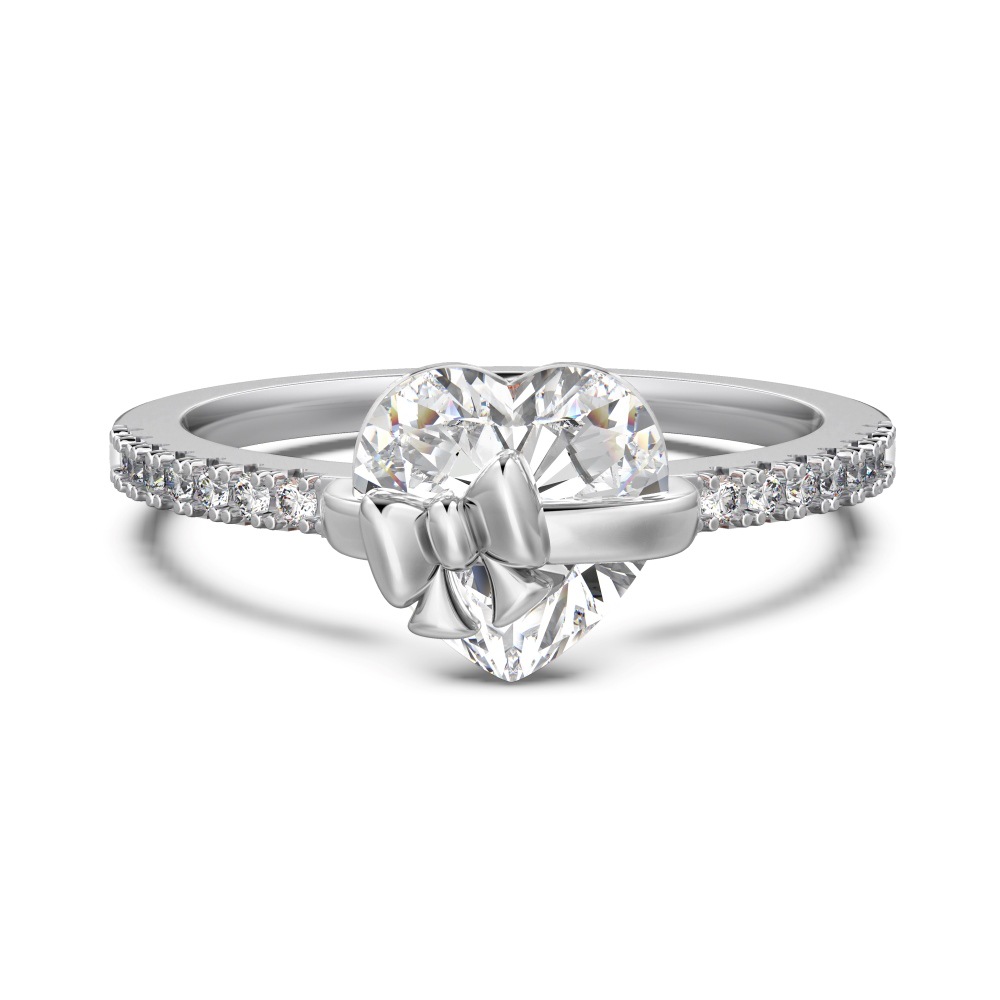 Heart Bow Ring Sterling Silver Ring Zircon Ring Gift For Her Valentines Gift