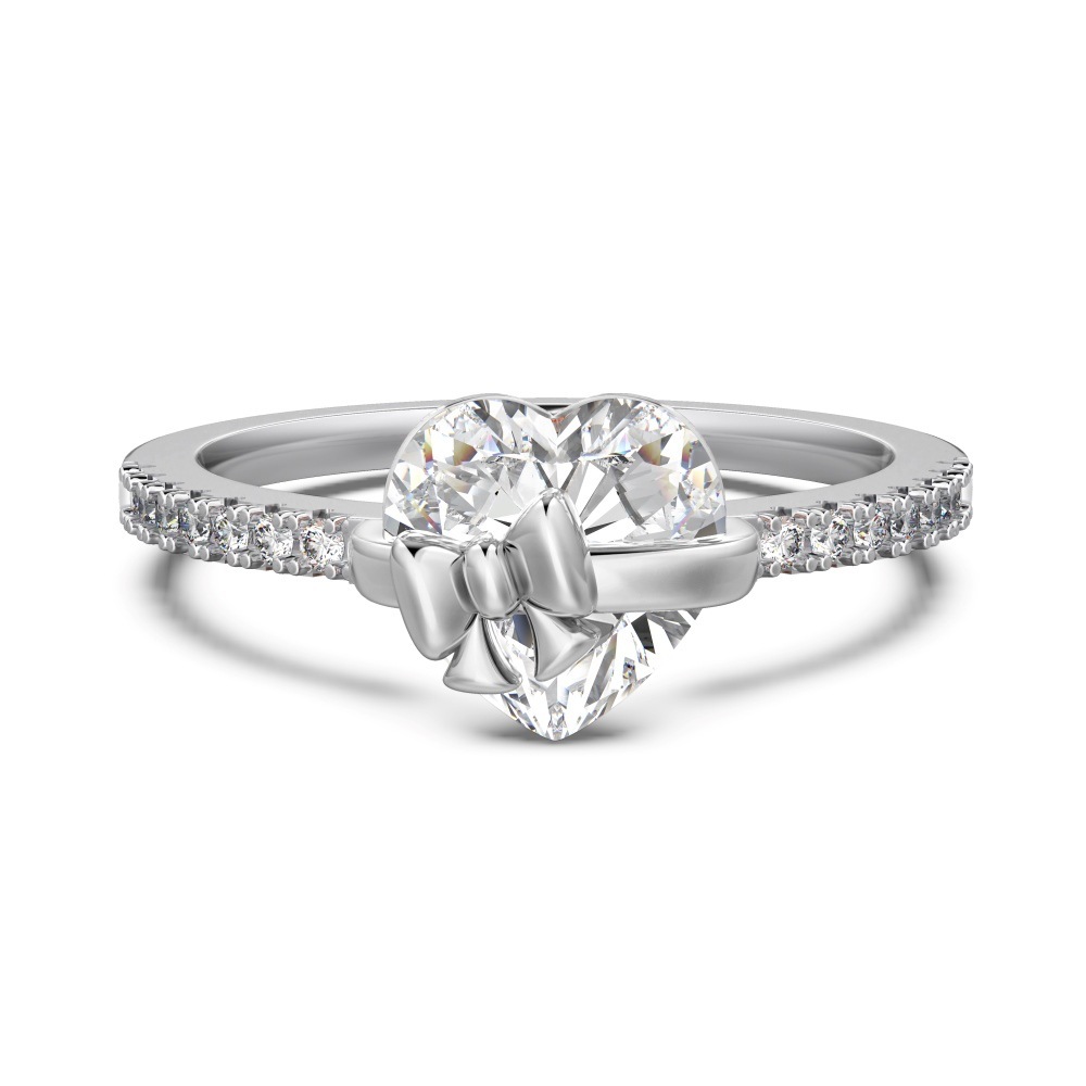 Heart Bow Ring Sterling Silver Ring Zircon Ring Gift For Her Valentines Gift