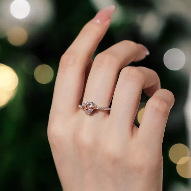 Heart Bow Ring Sterling Silver Ring Zircon Ring Gift For Her Valentines Gift