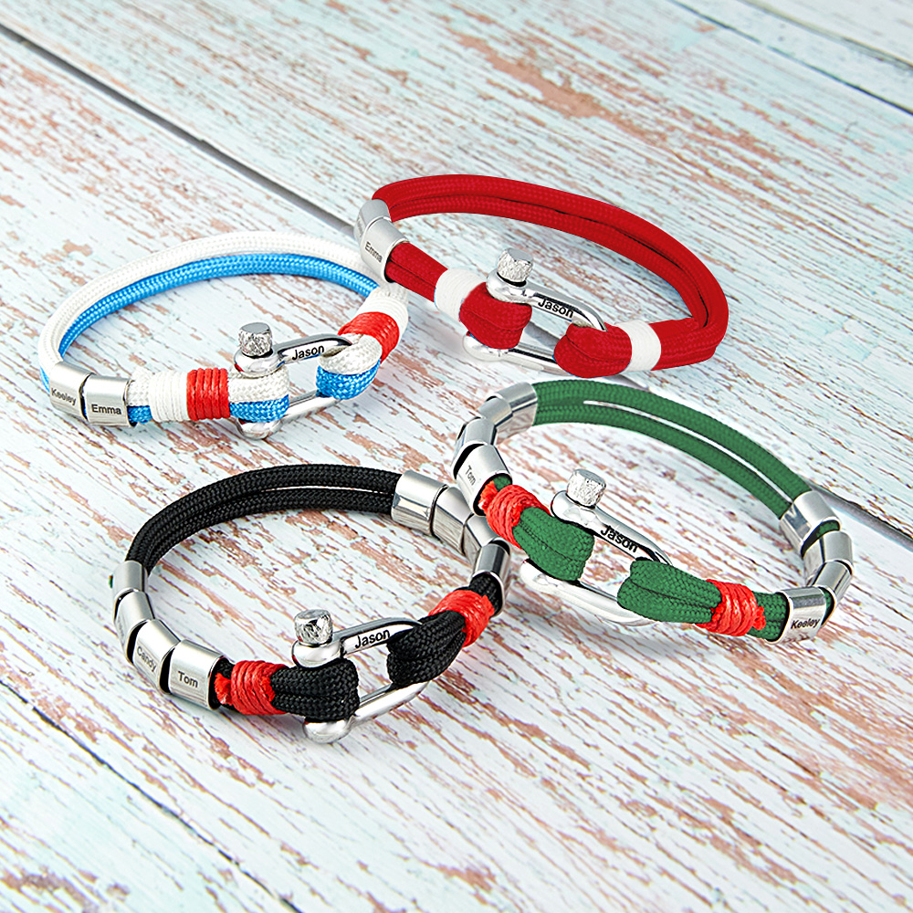 Personalized Anchor Buckle Bracelet with Engraved 1-8 Family Names Bracelet Birthday Gift for Men