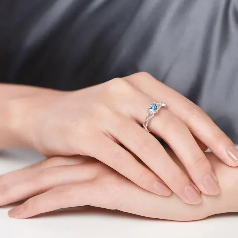 Personalized Heart Birthstone Promise Ring Silver Ring Valentines Gift